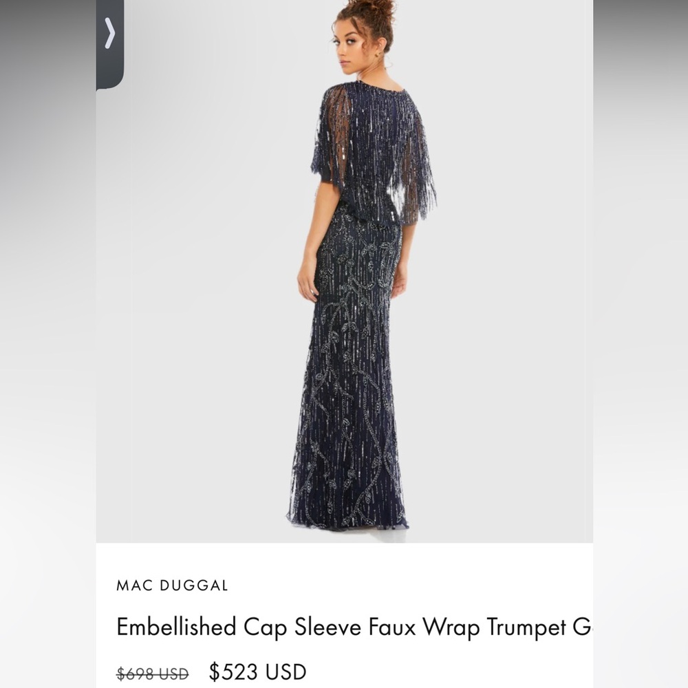 Elegant v-neck surplice evening gown adorned with sequin-